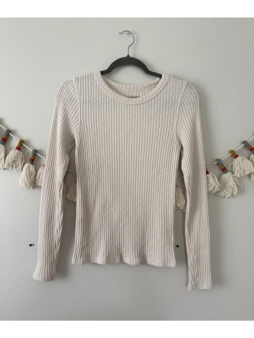 Everlane The Cozy Rib Knit Long Sleeve Tee In Bone Organic Cotton Layering S